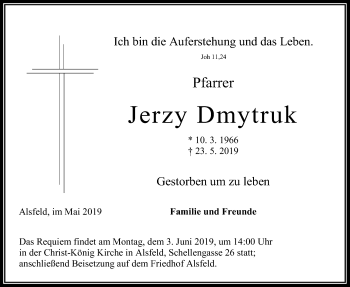 Traueranzeige von Jerzy Dmytruk von Alsfelder Allgemeine