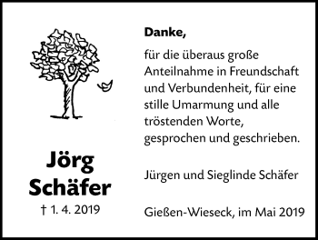 Traueranzeige von Jörg Schäfer von Giessener Allgemeine, Alsfelder Allgemeine