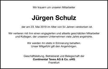 Traueranzeige von Jürgen Schulz von Bad Vilbel/Karben