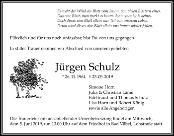 Traueranzeige von Jürgen Schulz von Bad Vilbel/Karben