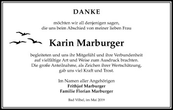 Traueranzeige von Karin Marburger von Bad Vilbel/Karben