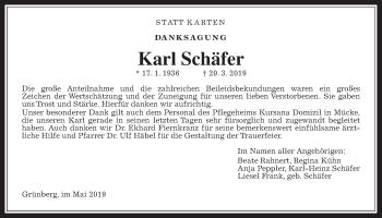 Traueranzeige von Karl Schäfer von Giessener Allgemeine, Alsfelder Allgemeine