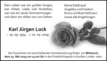 Traueranzeige von Karl Jürgen Lock von Giessener Allgemeine, Alsfelder Allgemeine