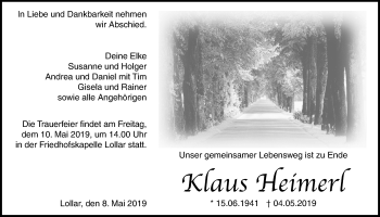 Traueranzeige von Klaus Heimerl von Giessener Allgemeine, Alsfelder Allgemeine