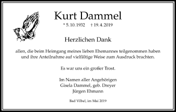 Traueranzeige von Kurt Dammel von Bad Vilbel/Karben