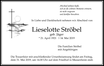 Traueranzeige von Lieselotte Ströbel von Bad Vilbel/Karben