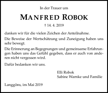 Traueranzeige von Manfred Robok von Giessener Allgemeine, Alsfelder Allgemeine