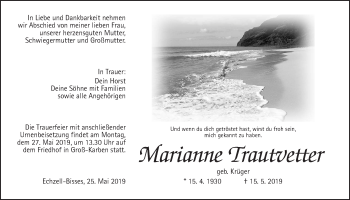 Traueranzeige von Marianne Trautvetter von Wetterauer Zeitung