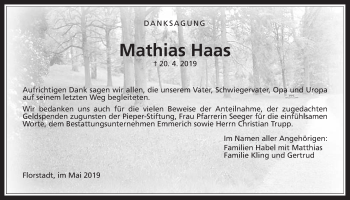 Traueranzeige von Mathias Haas von Wetterauer Zeitung
