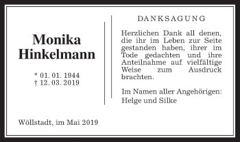 Traueranzeige von Monika Hinkelmann von Wetterauer Zeitung