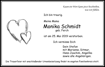 Traueranzeige von Monika Schmidt von Bad Vilbel/Karben