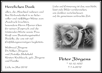 Traueranzeige von Peter Jörgens von Licher Wochenblatt