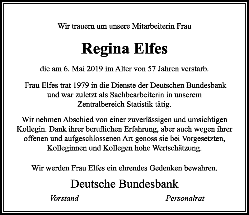  Traueranzeige für Regina Elfes vom 11.05.2019 aus Wetterauer Zeitung