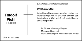 Traueranzeige von Rudolf Pichl von Licher Wochenblatt