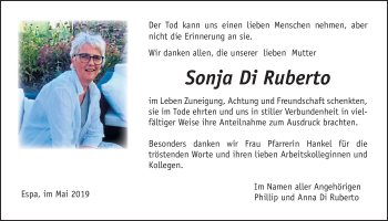 Traueranzeige von Sonja Di Ruberto von Wetterauer Zeitung