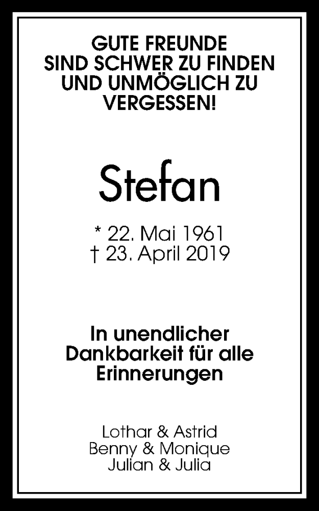 Traueranzeige für Stefan Wittig vom 02.05.2019 aus Bad Vilbel/Karben