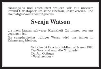 Traueranzeige von Svenja Watson von Pohlheimer Nachrichten
