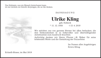 Traueranzeige von Ulrike Kling von Wetterauer Zeitung