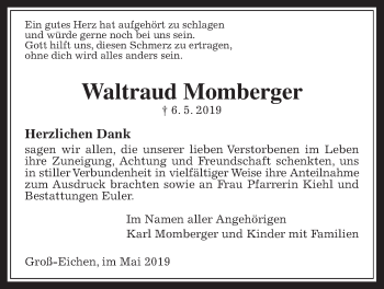 Traueranzeige von Waltraud Momberger von Alsfelder Allgemeine