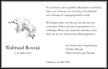 Traueranzeige von Waltraud Roszak von Bad Vilbel/Karben