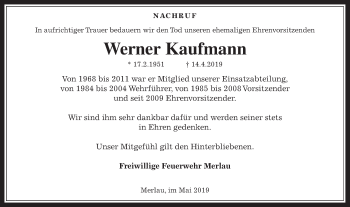 Traueranzeige von Werner Kaufmann von Mücker Stimme