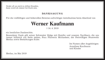 Traueranzeige von Werner Kaufmann von Mücker Stimme
