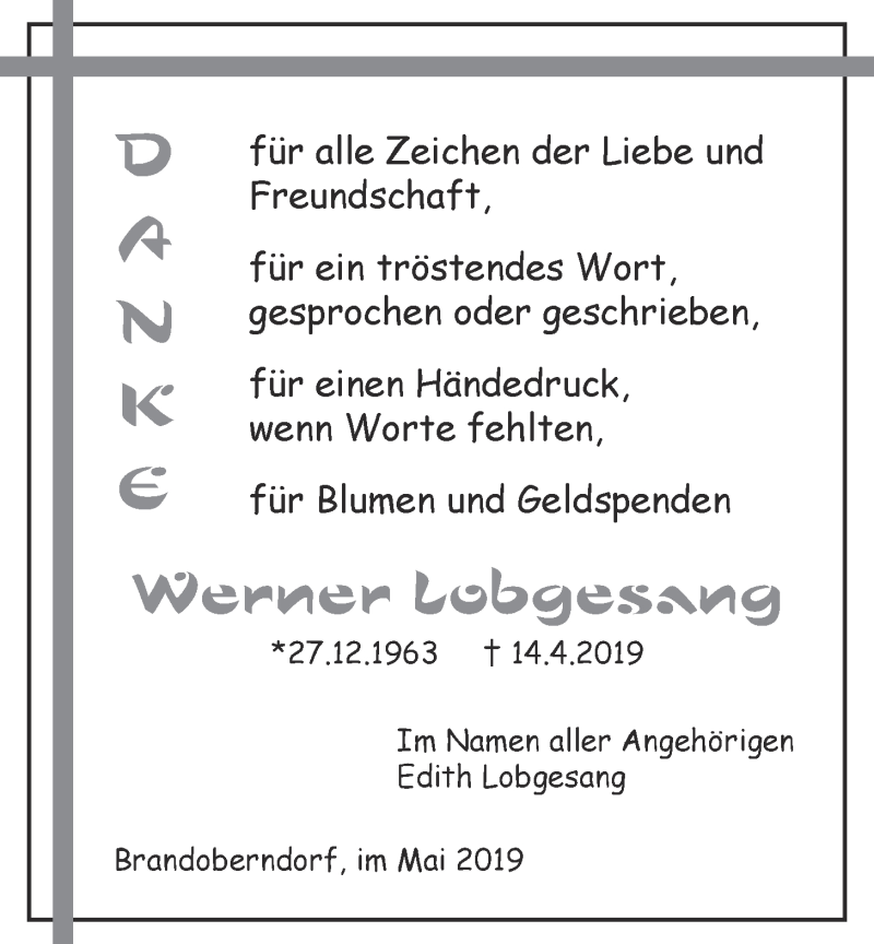  Traueranzeige für Werner Lobgesang vom 11.05.2019 aus Wetterauer Zeitung