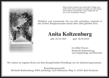 Traueranzeige von Anita Koltzenburg von Wetterauer Zeitung