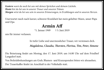 Traueranzeige von Armin Aff von Licher Wochenblatt