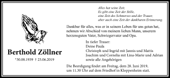 Traueranzeige von Berthold Zöllner von Wetterauer Zeitung