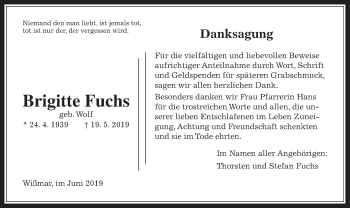 Traueranzeige von Brigitte Fuchs von Giessener Allgemeine, Alsfelder Allgemeine