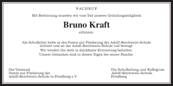 Traueranzeige von Bruno Kraft von Wetterauer Zeitung