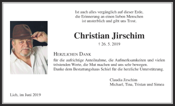 Traueranzeige von Christian Jirschim von Licher Wochenblatt