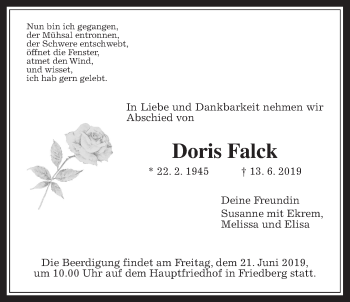 Traueranzeige von Doris Falck von Wetterauer Zeitung