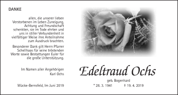 Traueranzeige von Edeltraud Ochs von Giessener Allgemeine, Alsfelder Allgemeine