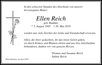 Traueranzeige von Ellen Reich von Bad Vilbel/Karben
