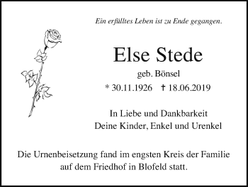 Traueranzeige von Else Stede von Wetterauer Zeitung