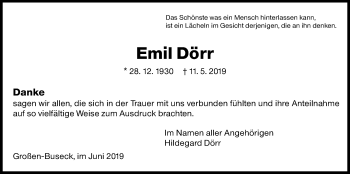 Traueranzeige von Emil Dörr von Giessener Allgemeine, Alsfelder Allgemeine