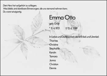 Traueranzeige von Emma Otto von Giessener Allgemeine, Alsfelder Allgemeine