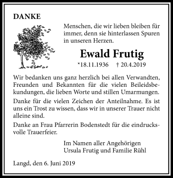 Traueranzeige von Ewald Frutig von Licher Wochenblatt