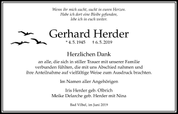Traueranzeige von Gerhard Herder von Bad Vilbel/Karben