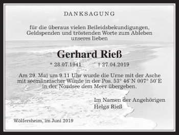 Traueranzeige von Gerhard Rieß von Wetterauer Zeitung