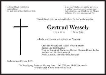 Traueranzeige von Gertrud Wessely von Giessener Allgemeine, Alsfelder Allgemeine