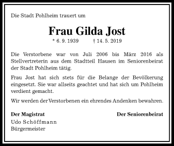 Traueranzeige von Gilda Jost von Pohlheimer Nachrichten