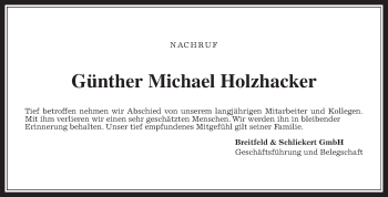 Traueranzeige von Günther Michael Holzhacker von Wetterauer Zeitung