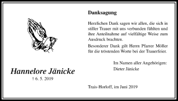 Traueranzeige von Hannelore Jänicke von Licher Wochenblatt