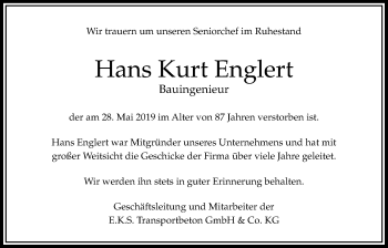 Traueranzeige von Hans Kurt Englert von Bad Vilbel/Karben