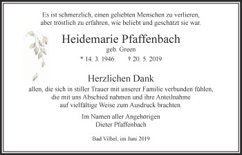Traueranzeige von Heidemarie Pfaffenbach von Wetterauer Zeitung