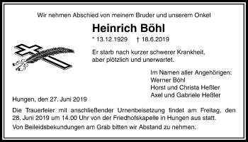 Traueranzeige von Heinrich Böhl von Licher Wochenblatt