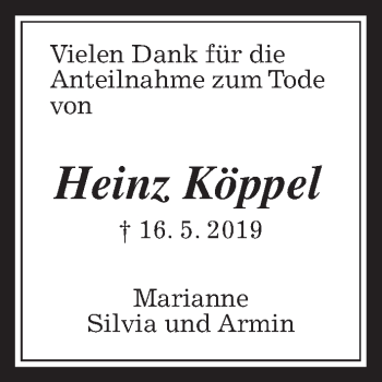 Traueranzeige von Heinz Köppel von Wetterauer Zeitung